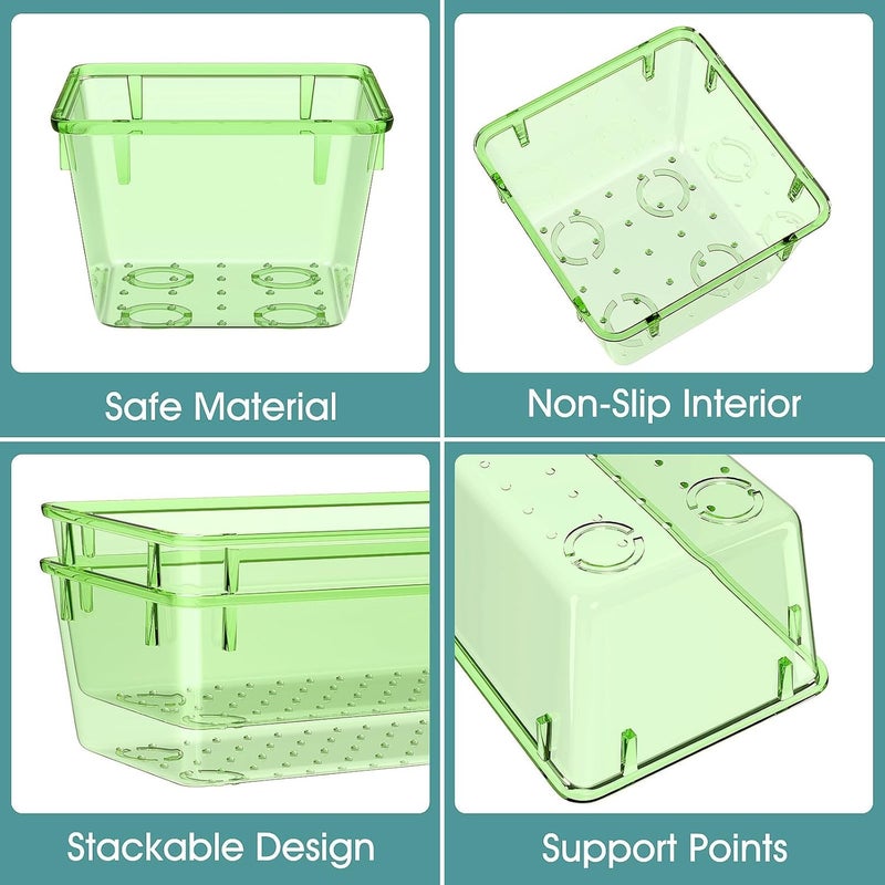 WOWBOX 25 PCS Plastic Drawer Organizer Set, 4 Sizes Desk Drawer Divider Organizers and Storage Bins for Makeup, Jewelry, Gadgets for Kitchen, Bedroom, Bathroom, Office, Clear Green - Image 3